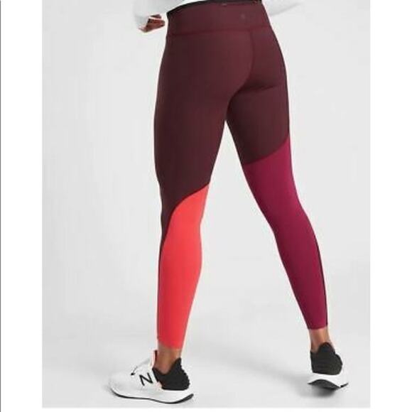 Athleta Asym Colorblock Tights Women's XS Red 7/8 Plush SuperSonic Activewear - Picture 5 of 14